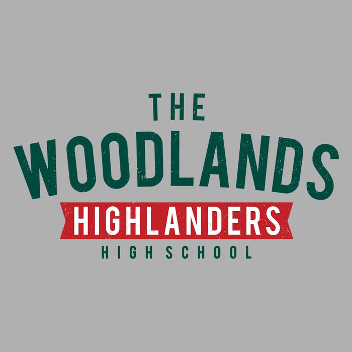 Close-up view of The Woodlands High School Highlanders Unisex 3/4 sleeve Raglan T-shirt 021