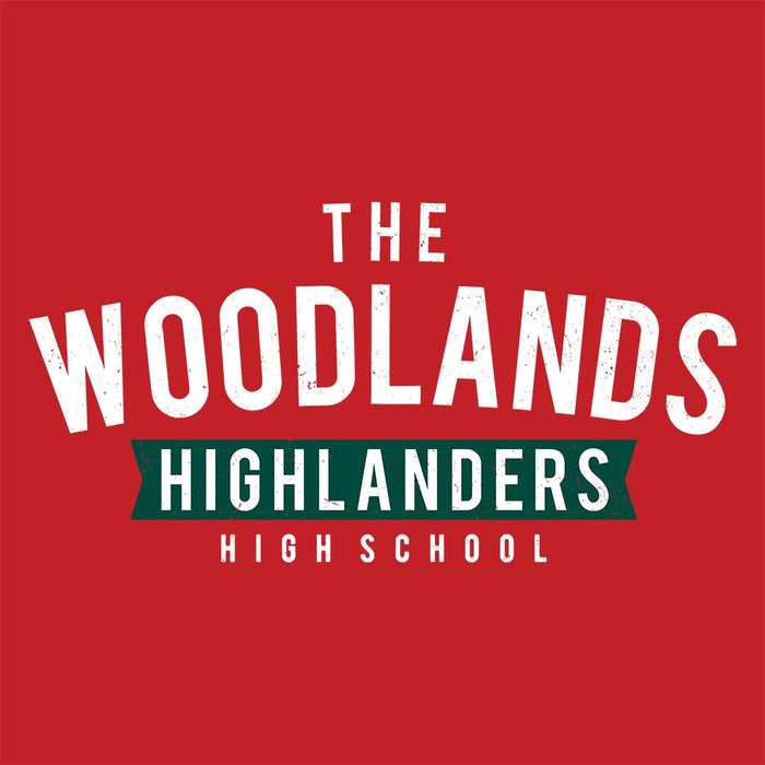 Close-up view of The Woodlands High School Highlanders Red Classic Unisex T-shirt 021