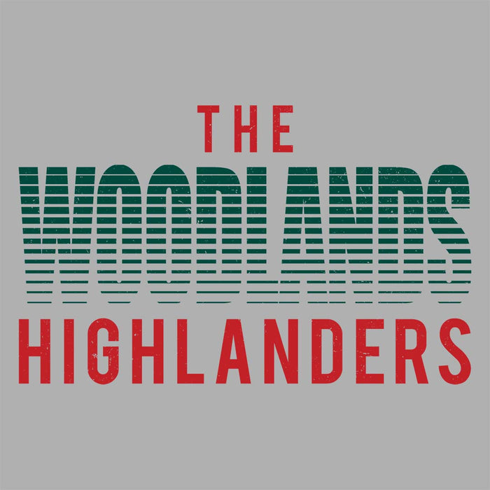 Close-up view of The Woodlands High School Highlanders Athletic Grey Women's T-shirt 024