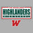 Close-up view of The Woodlands High School Highlanders Athletic Grey Women's T-shirt 049