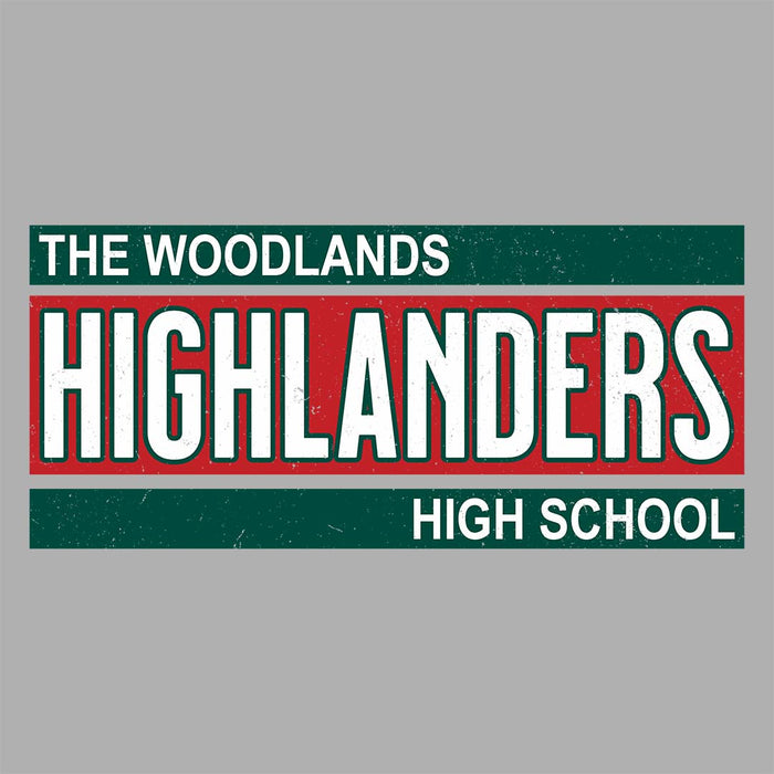 Close-up view of The Woodlands High School Highlanders Athletic Grey Women's T-shirt 098