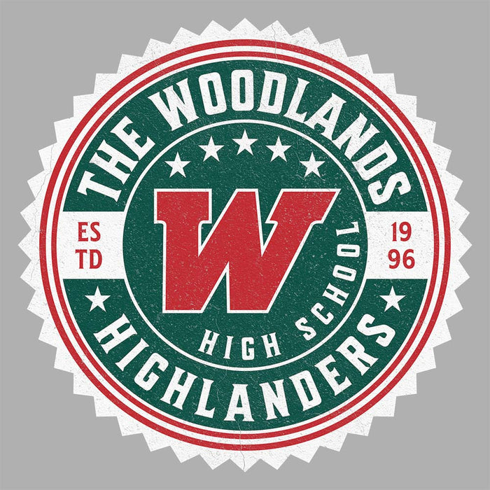 Close-up of The Woodlands High School Highlanders Unisex 3/4 sleeve Raglan T-shirt 202