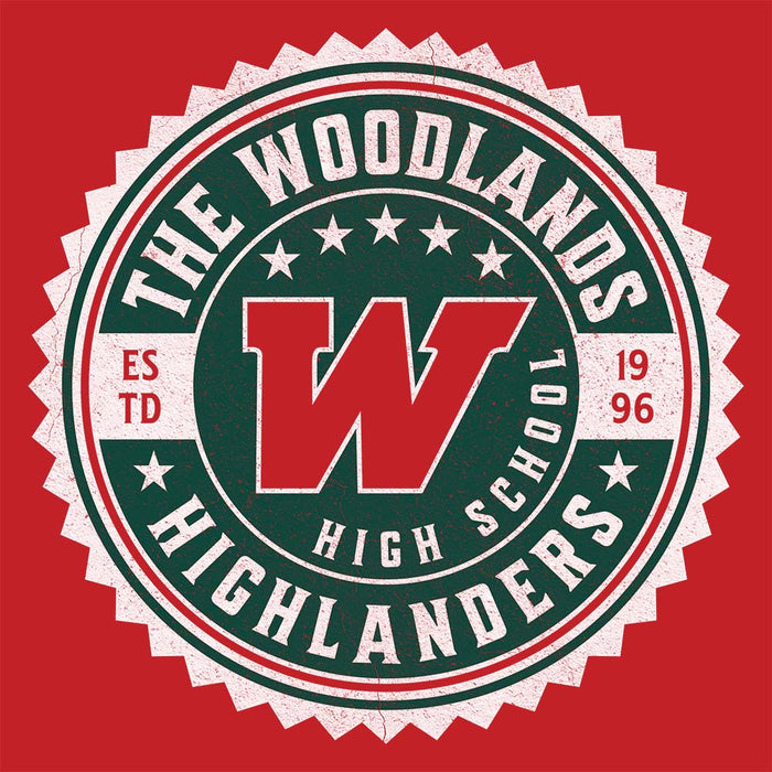 Close-up of The Woodlands High School Highlanders Red Classic Unisex Hoodie 202