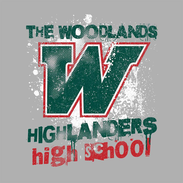 Close-up of The Woodlands High School Highlanders Unisex 3/4 sleeve Raglan T-shirt 204