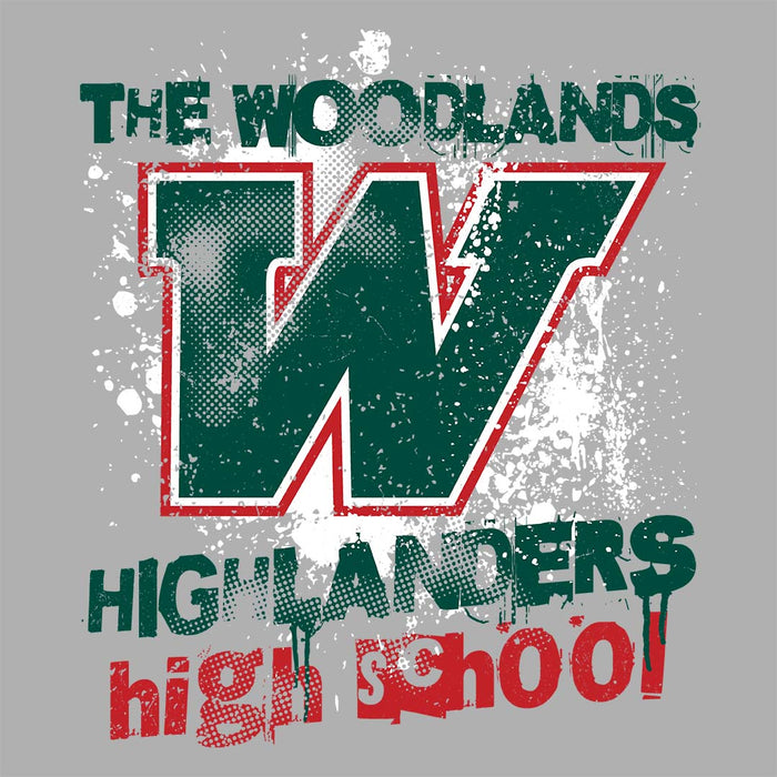 Close-up view of The Woodlands High School Highlanders Athletic Grey Women's T-shirt 204