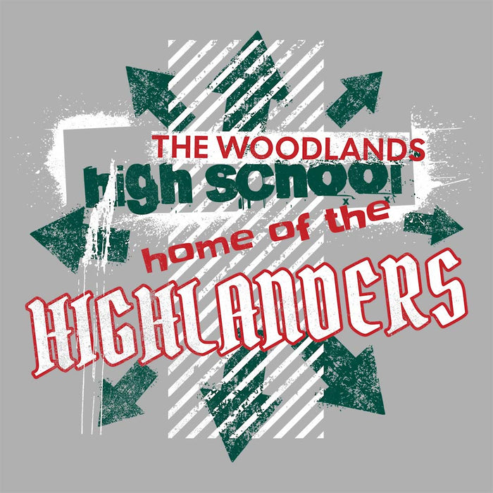 Close-up of The Woodlands High School Highlanders Unisex 3/4 sleeve Raglan T-shirt 205