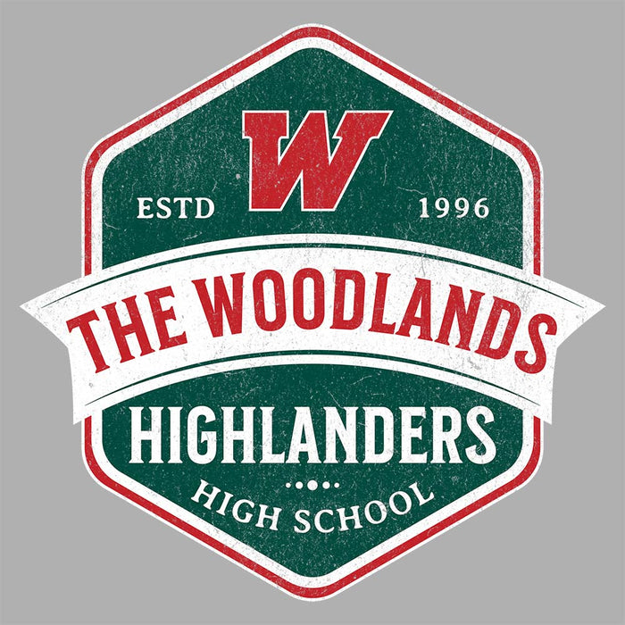 Close-up of The Woodlands High School Highlanders Unisex 3/4 sleeve Raglan T-shirt 206