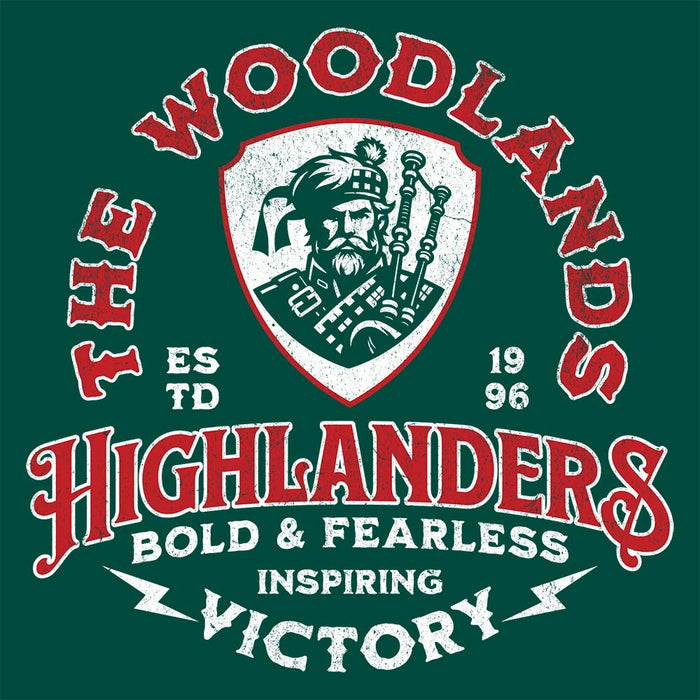 Close-up of The Woodlands High School Forest Green Premium Unisex T-shirt 209