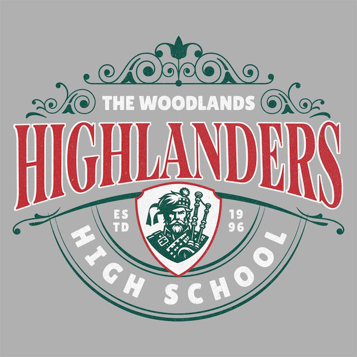 Close-up of The Woodlands High School Highlanders Sport Grey Classic Unisex Hoodie 211