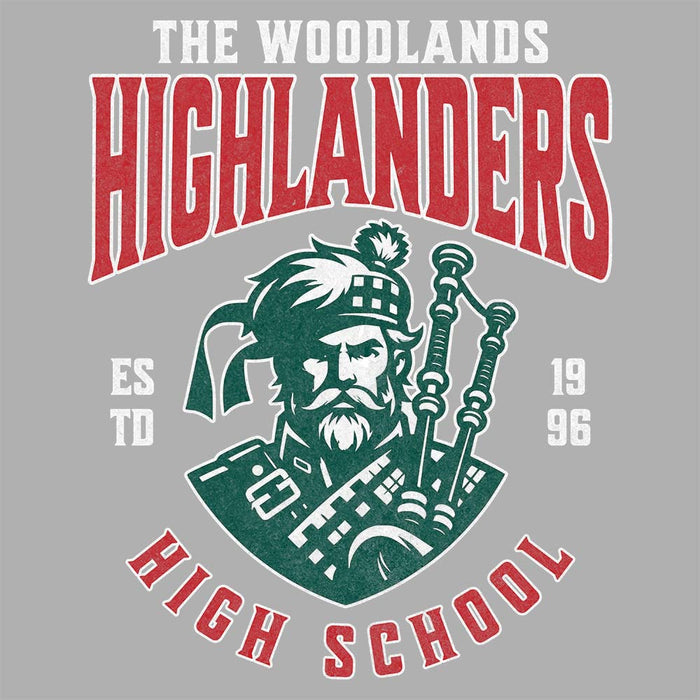 Close-up of The Woodlands High School Highlanders Unisex 3/4 sleeve Raglan T-shirt 212