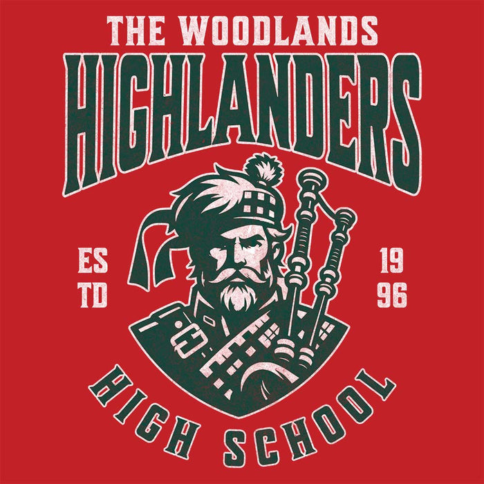 Close-up of The Woodlands High School Highlanders Red Classic Unisex Hoodie 212