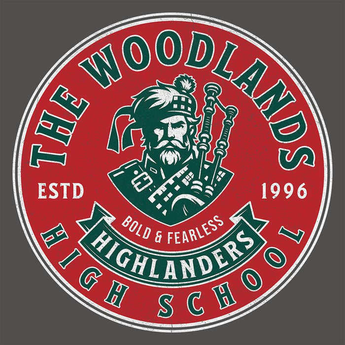 Close-up of The Woodlands High School Highlanders Charcoal Classic Unisex T-shirt 214