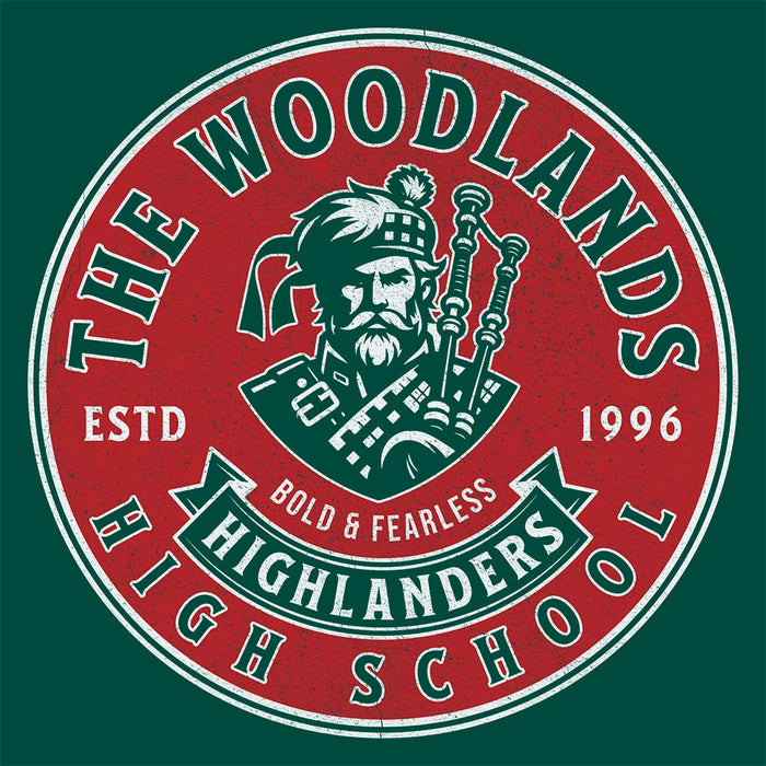 Close-up of The Woodlands High School Forest Green Premium Unisex T-shirt 214