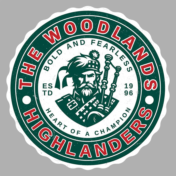 Close-up view of The Woodlands High School Highlanders Athletic Grey Women's T-shirt 215