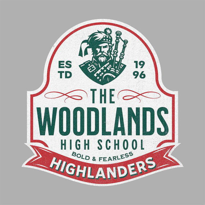 Close-up of The Woodlands High School Highlanders Unisex 3/4 sleeve Raglan T-shirt 219