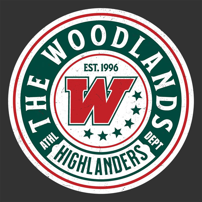 Close-up view of The Woodlands High School Highlanders Dark Grey Heather Women's T-shirt 219