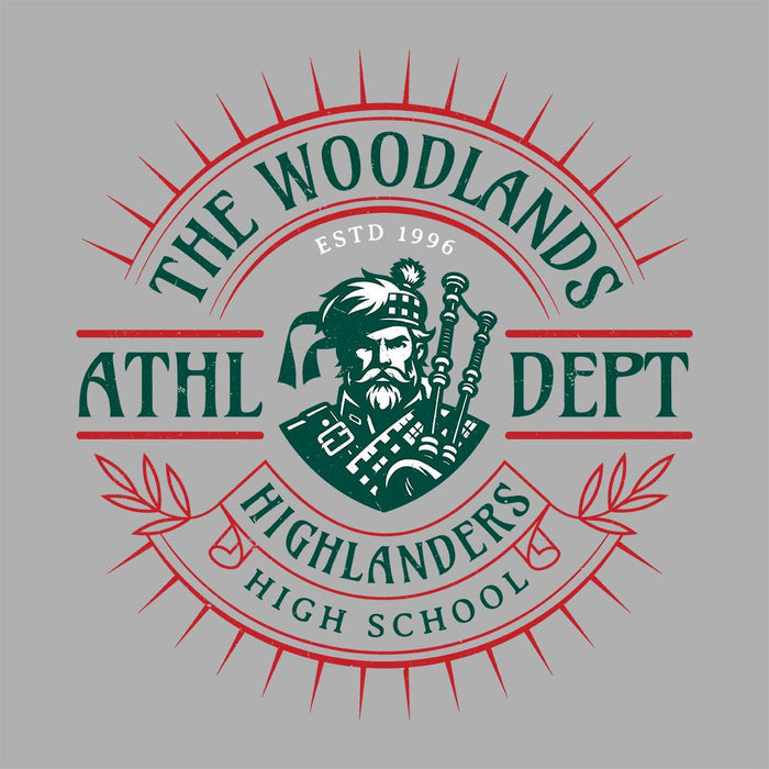 Close-up view of The Woodlands High School Highlanders Athletic Grey Women's T-shirt 220