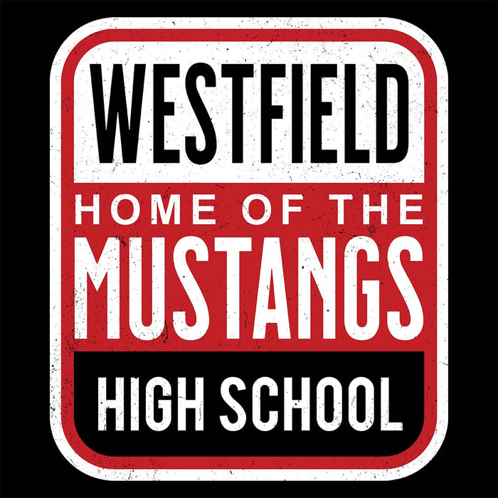 Close-up view of Westfield High School Mustangs Women's Black T-shirt 001