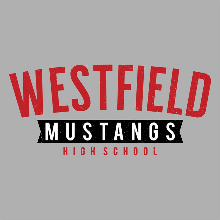 Close-up view of Westfield High School Mustangs Unisex 3/4 sleeve Raglan T-shirt 021