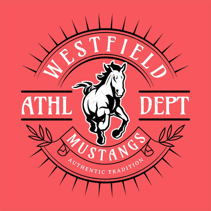 Close-p view of Westfield High School Mustangs Women's Heather Red T-shirt 201