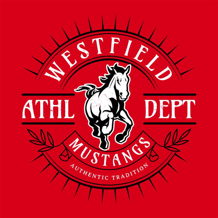 Close-up view of Westfield High School Mustangs Red Classic Unisex T-shirt 201