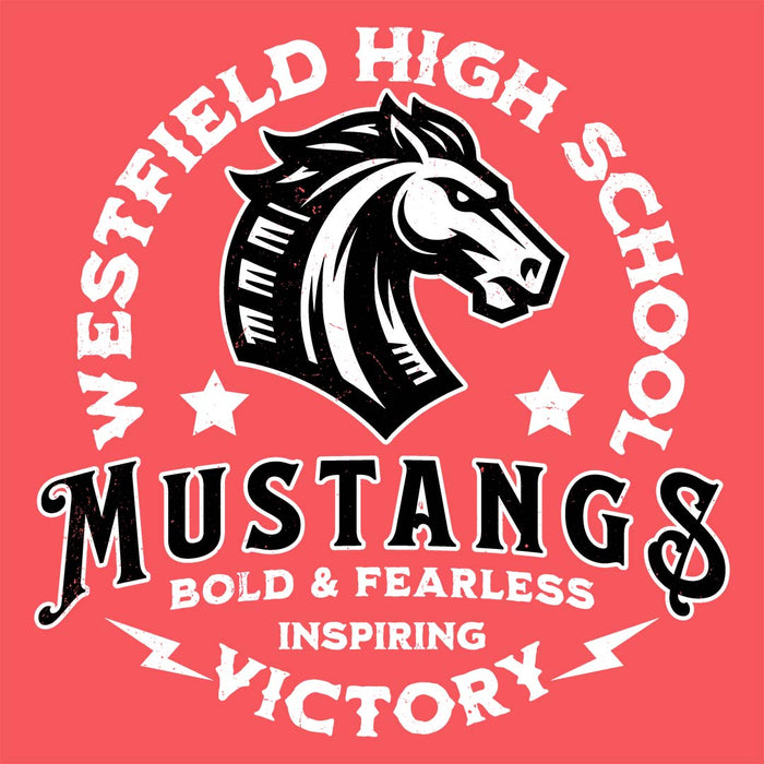 Close-up view of Westfield High School Mustangs Women's Heather Red T-shirt 208