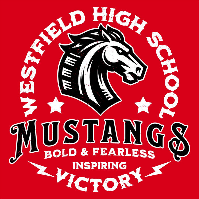 Close-up view of Westfield High School Mustangs Red Classic Unisex T-shirt 206