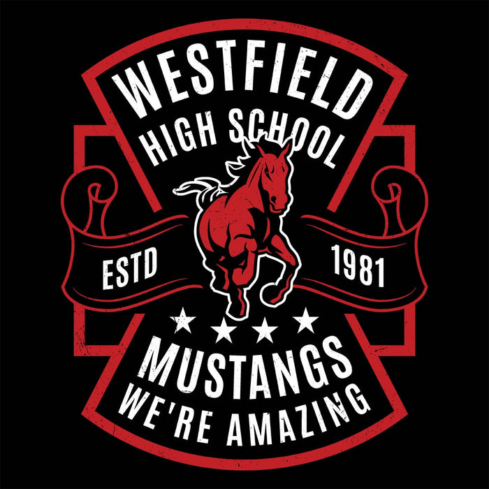 Close-up view of Westfield High School Mustangs Black Classic Unisex T-shirt 207