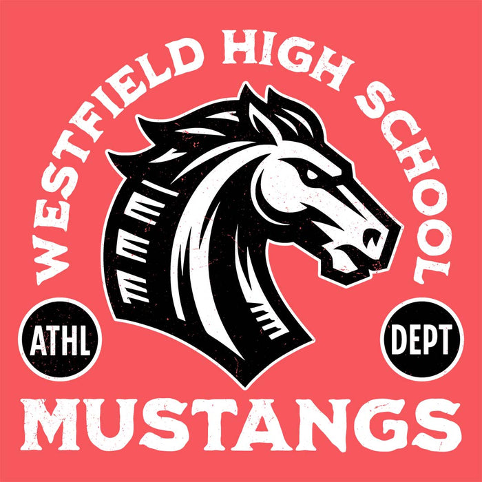 Close-up view of Westfield High School Mustangs Women's Heather Red T-shirt 208