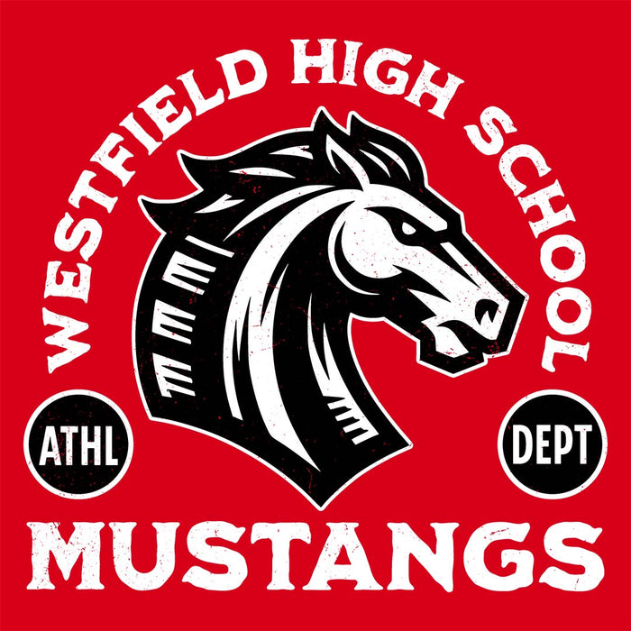 Close-up view of Westfield High School Mustangs Red Classic Unisex T-shirt 208