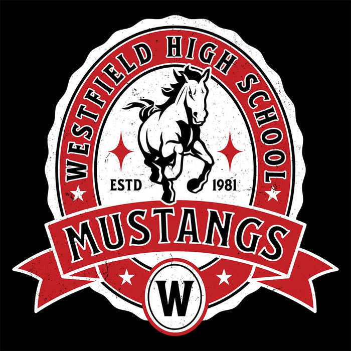 Close-up view of Westfield High School Mustangs Black Classic Unisex T-shirt 212