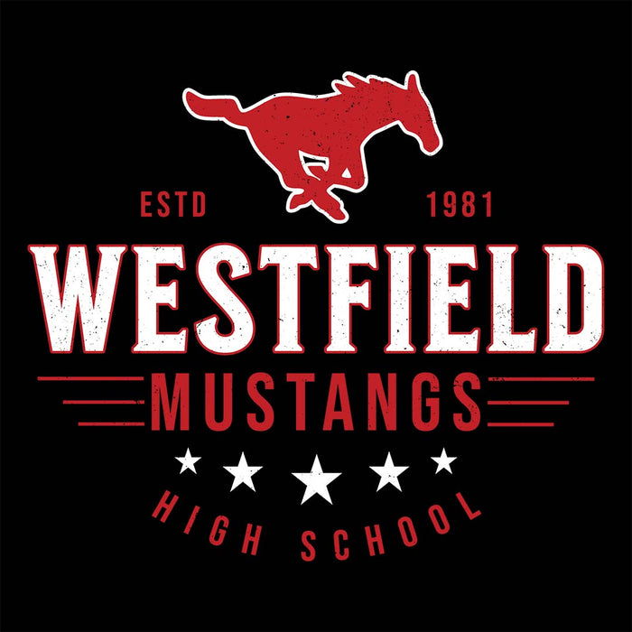 Close-up view of Westfield High School Mustangs Black Classic Unisex T-shirt 217