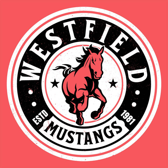 Close-up view of Westfield High School Mustangs Women's Heather Red T-shirt 220