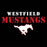 Close-up view of Westfield High School Mustangs Unisex 3/4 sleeve Raglan T-shirt 222