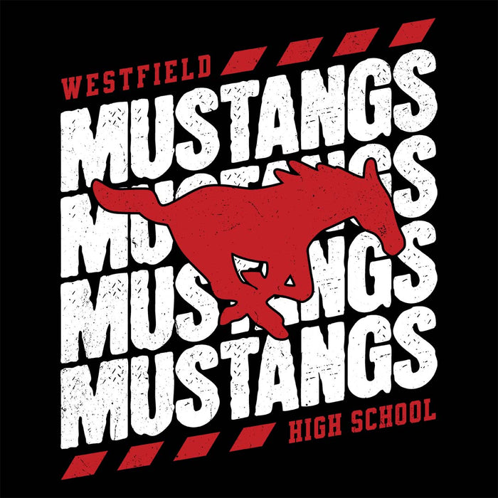 Close-up view of Westfield High School Mustangs Women's Black T-shirt 223