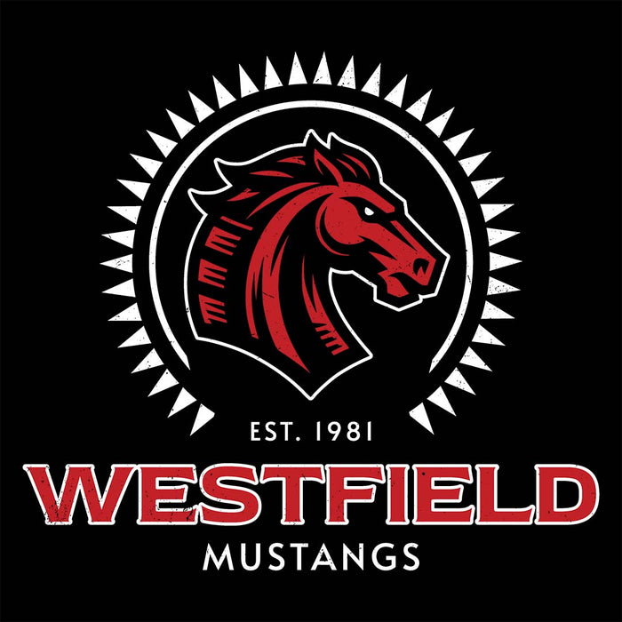 Close-up view of Westfield High School Mustangs Women's Black T-shirt 226