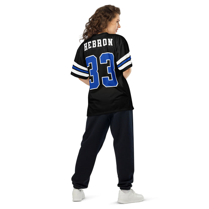 Back view of woman wearing Hebron High School Hawks Football Jersey 33