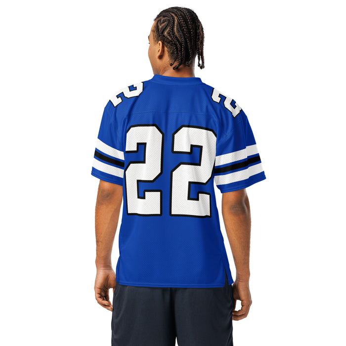 Back view of man wearing Hebron High School Hawks Football Jersey 22