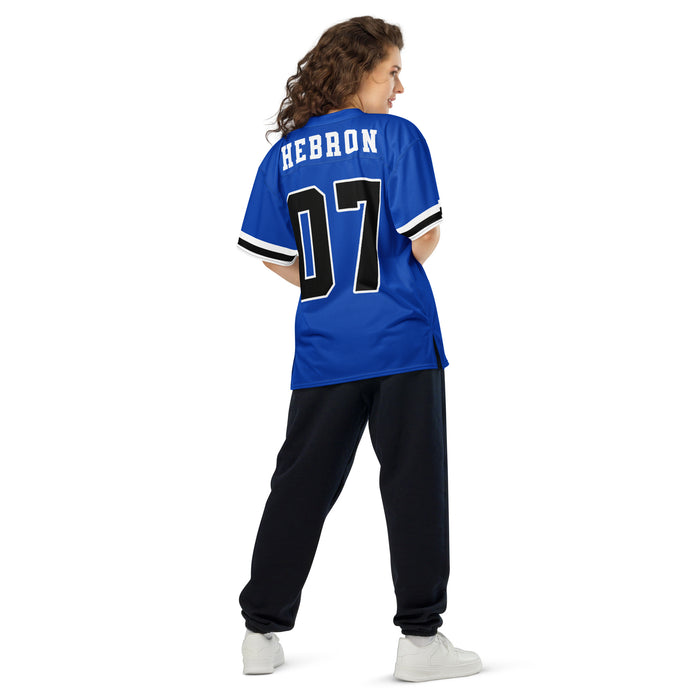 Back view of woman wearing Hebron High School Hawks Football Jersey 07