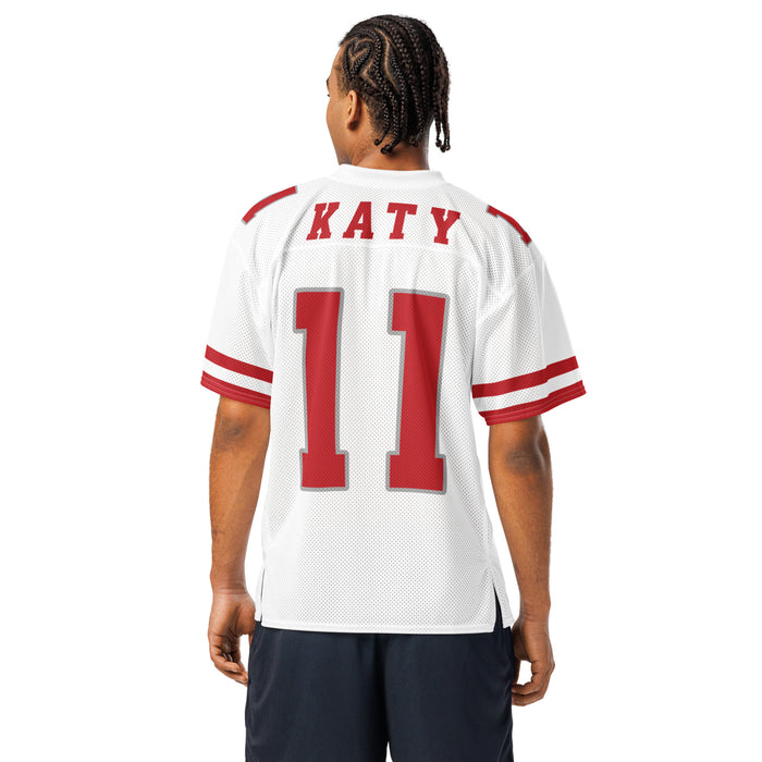 Back view of man wearing Katy High School Tigers Football Jersey 11