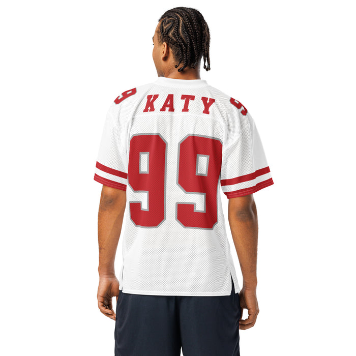 Back view of man wearing Katy High School Tigers Football Jersey 99