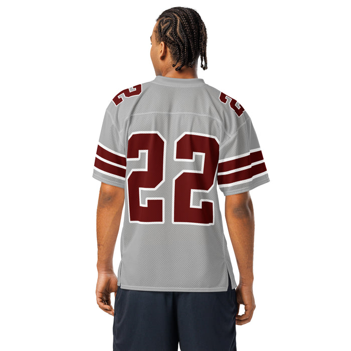 Back view of Man wearing Lewisville High School Farmers Football Jersey 22