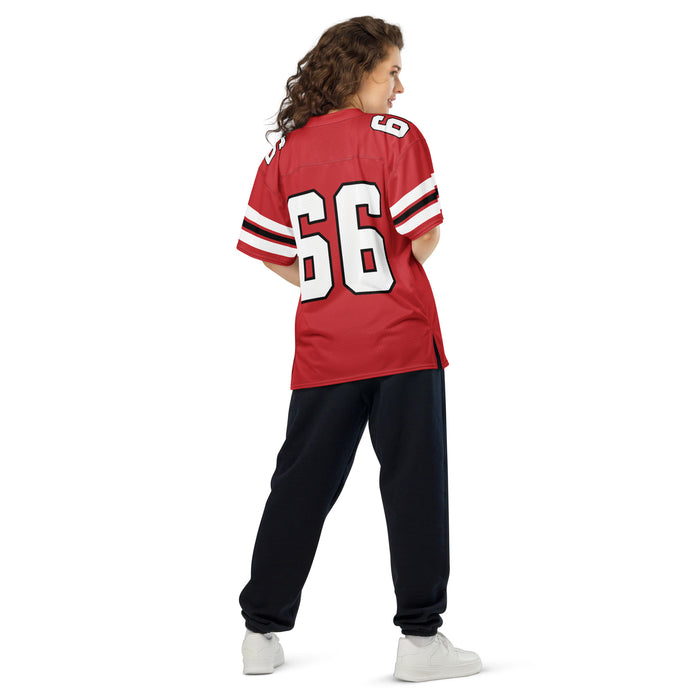 Back view of woman wearing MacArthur High School Generals Football Jersey 66