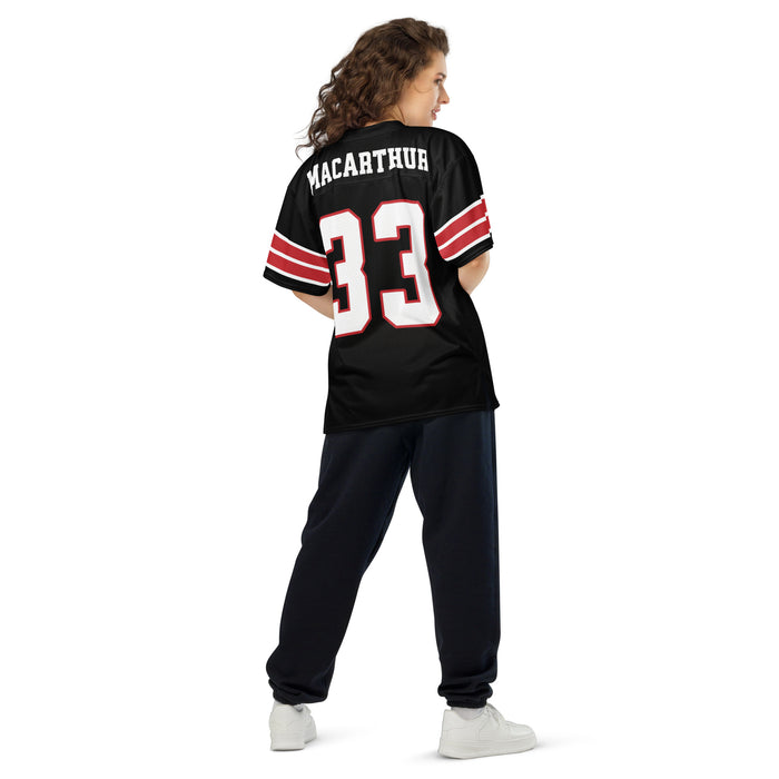 Back view of woman wearing MacArthur High School Generals Football Jersey 33