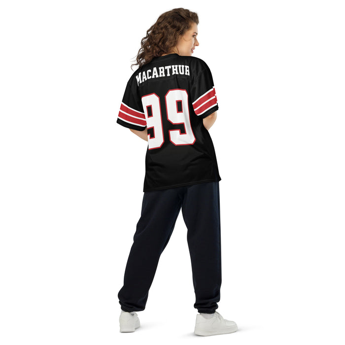 Back view of woman wearing MacArthur High School Generals Football Jersey 99