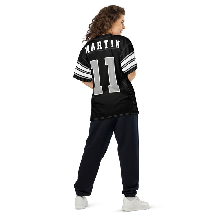 Back view of woman wearing Martin High School Warriors Football Jersey 11