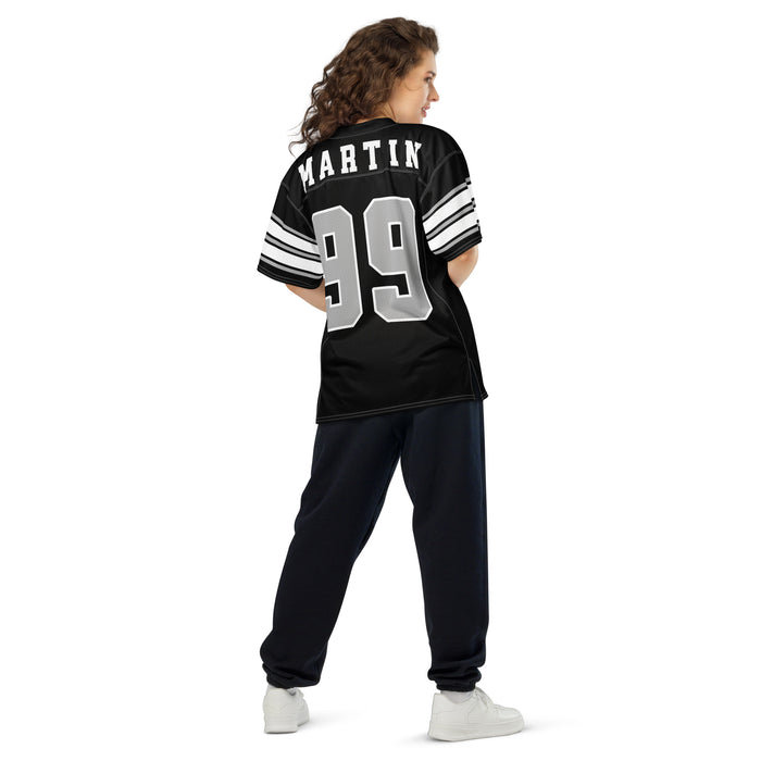 Back view of woman wearing Martin High School Warriors Football Jersey 99