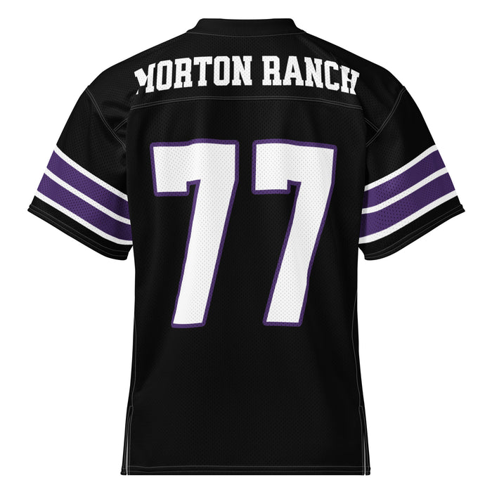 Back view of Morton Ranch High School Mavericks Football Jersey 77
