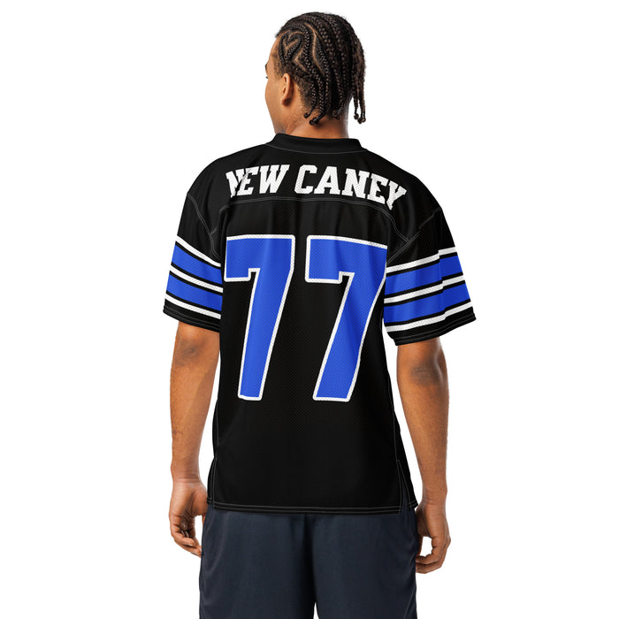 Back view of man wearing New Caney High School Eagles Football Jersey 77