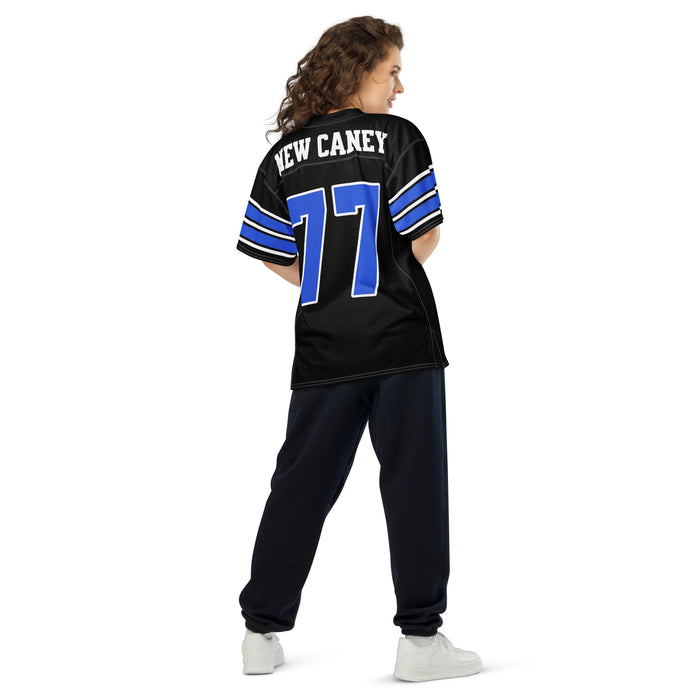 Back view of woman wearing New Caney High School Eagles Football Jersey 77